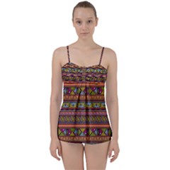 Traditional Africa Border Wallpaper Pattern Colored 2 Babydoll Tankini Set by EDDArt