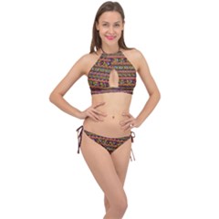 Traditional Africa Border Wallpaper Pattern Colored 2 Cross Front Halter Bikini Set by EDDArt