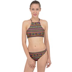 Traditional Africa Border Wallpaper Pattern Colored 2 Racer Front Bikini Set by EDDArt