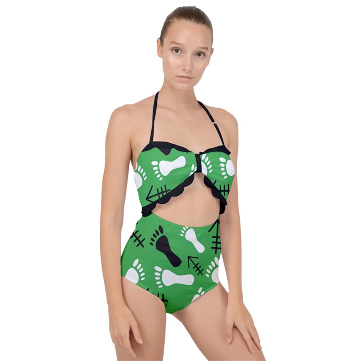 GREEN Scallop Top Cut Out Swimsuit