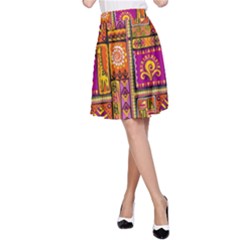 Traditional Africa Border Wallpaper Pattern Colored 3 A-line Skirt by EDDArt