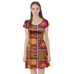 Traditional Africa Border Wallpaper Pattern Colored 3 Short Sleeve Skater Dress by EDDArt