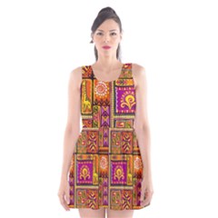 Traditional Africa Border Wallpaper Pattern Colored 3 Scoop Neck Skater Dress by EDDArt