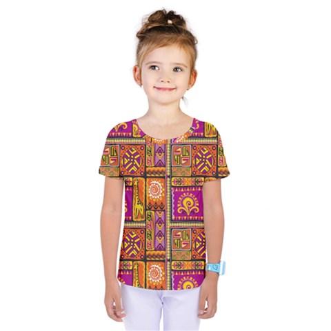 Traditional Africa Border Wallpaper Pattern Colored 3 Kids  One Piece Tee by EDDArt