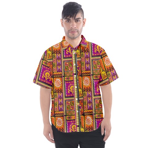 Traditional Africa Border Wallpaper Pattern Colored 3 Men s Short Sleeve Shirt by EDDArt