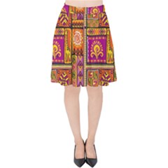 Traditional Africa Border Wallpaper Pattern Colored 3 Velvet High Waist Skirt by EDDArt