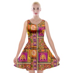 Traditional Africa Border Wallpaper Pattern Colored 3 Velvet Skater Dress by EDDArt