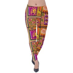 Traditional Africa Border Wallpaper Pattern Colored 3 Velvet Leggings by EDDArt