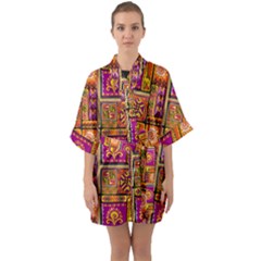 Traditional Africa Border Wallpaper Pattern Colored 3 Quarter Sleeve Kimono Robe by EDDArt