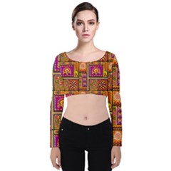 Traditional Africa Border Wallpaper Pattern Colored 3 Velvet Crop Top by EDDArt