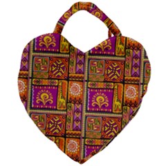 Traditional Africa Border Wallpaper Pattern Colored 3 Giant Heart Shaped Tote by EDDArt