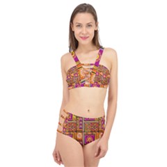 Traditional Africa Border Wallpaper Pattern Colored 3 Cage Up Bikini Set by EDDArt