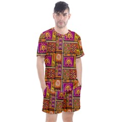 Traditional Africa Border Wallpaper Pattern Colored 3 Men s Mesh Tee And Shorts Set