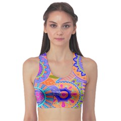 Pop Art Paisley Flowers Ornaments Multicolored 3 Sports Bra by EDDArt