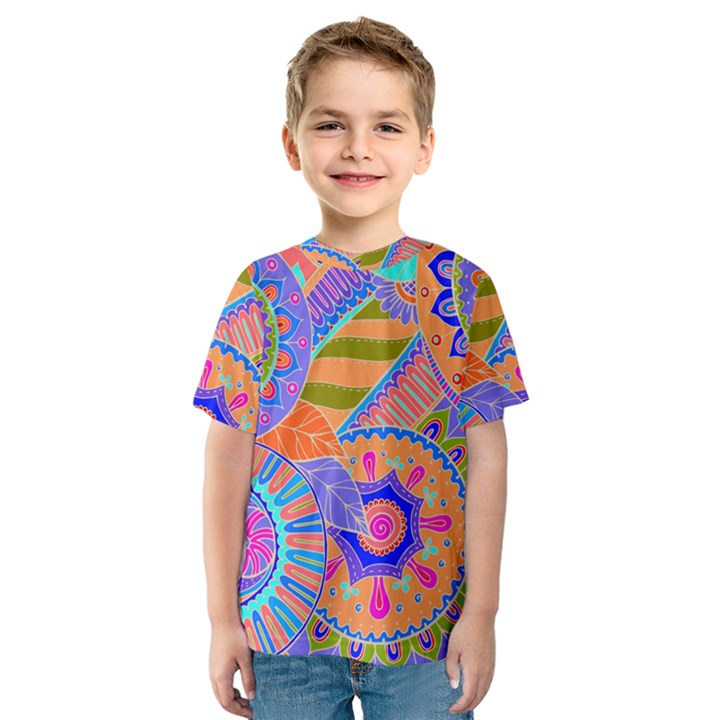 Pop Art Paisley Flowers Ornaments Multicolored 3 Kids  Sport Mesh Tee