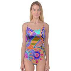 Pop Art Paisley Flowers Ornaments Multicolored 3 Camisole Leotard  by EDDArt