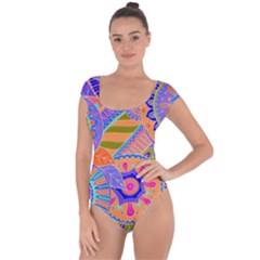 Pop Art Paisley Flowers Ornaments Multicolored 3 Short Sleeve Leotard  by EDDArt