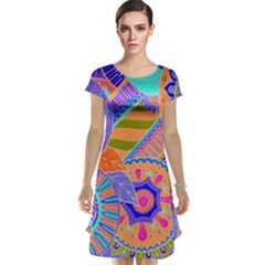 Pop Art Paisley Flowers Ornaments Multicolored 3 Cap Sleeve Nightdress by EDDArt