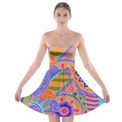 Pop Art Paisley Flowers Ornaments Multicolored 3 Strapless Bra Top Dress by EDDArt