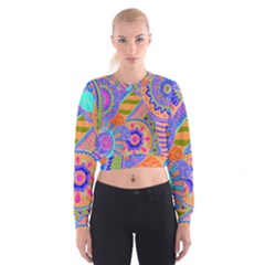 Pop Art Paisley Flowers Ornaments Multicolored 3 Cropped Sweatshirt