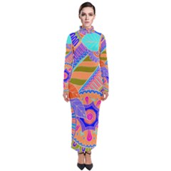 Pop Art Paisley Flowers Ornaments Multicolored 3 Turtleneck Maxi Dress by EDDArt