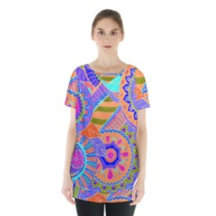 Pop Art Paisley Flowers Ornaments Multicolored 3 Skirt Hem Sports Top by EDDArt