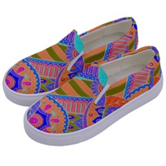 Pop Art Paisley Flowers Ornaments Multicolored 3 Kids  Canvas Slip Ons by EDDArt