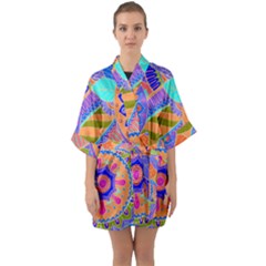 Pop Art Paisley Flowers Ornaments Multicolored 3 Quarter Sleeve Kimono Robe by EDDArt