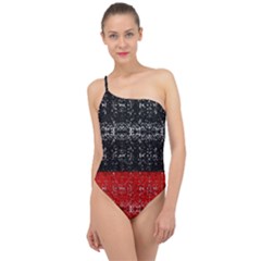 Red And Black Lace In Layers Created By Flipstylez Designs Classic One Shoulder Swimsuit by flipstylezfashionsLLC