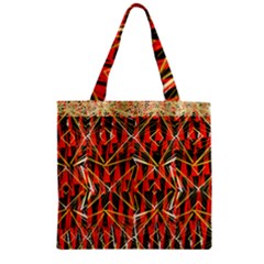 Red Triangles Zig Zags Many Layers Created By Flipstylezdesigns Zipper Grocery Tote Bag by flipstylezfashionsLLC