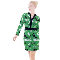 Green Button Long Sleeve Dress