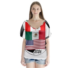 United Football Championship Hosting 2026 Soccer Ball Logo Canada Mexico Usa V-neck Flutter Sleeve Top by yoursparklingshop