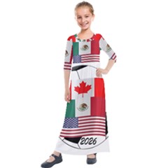 United Football Championship Hosting 2026 Soccer Ball Logo Canada Mexico Usa Kids  Quarter Sleeve Maxi Dress by yoursparklingshop