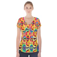 Colorful Shapes                                             Short Sleeve Front Detail Top