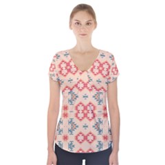 Tribal Shapes                                             Short Sleeve Front Detail Top