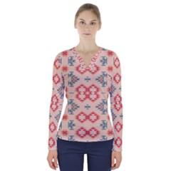 Tribal Shapes                                           V-neck Long Sleeve Top by LalyLauraFLM