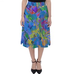 Paint Brushes On A Blue Background                                        Folding Skater Skirt