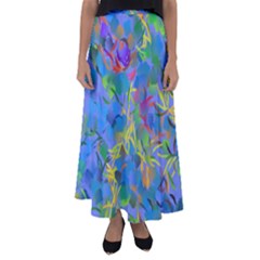 Paint Brushes On A Blue Background                                       Flared Maxi Skirt