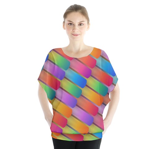 Colorful Textured Shapes Pattern                                       Batwing Chiffon Blouse by LalyLauraFLM