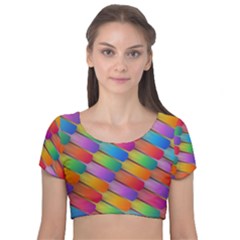 Colorful Textured Shapes Pattern                                   Velvet Short Sleeve Crop Top