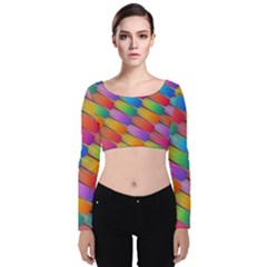 Colorful Textured Shapes Pattern                                     Velvet Long Sleeve Crop Top