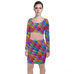 Colorful Textured Shapes Pattern                                         Long Sleeve Crop Top & Bodycon Skirt Set