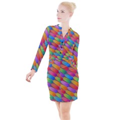 Colorful Textured Shapes Pattern                                        Button Long Sleeve Dress