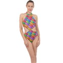 Colorful textured shapes pattern                                     Halter Side Cut Swimsuit View1