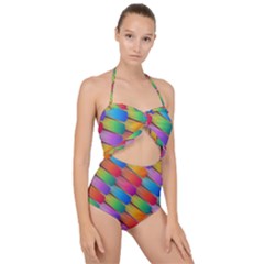 Colorful Textured Shapes Pattern                                     Scallop Top Cut Out Swimsuit