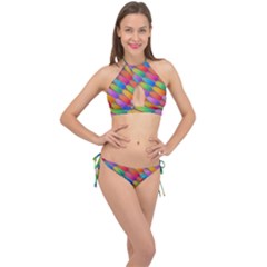 Colorful Textured Shapes Pattern                                      Cross Front Halter Bikini Set