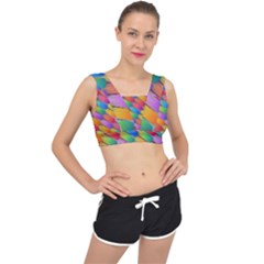 Colorful Textured Shapes Pattern                                     V-back Sports Bra