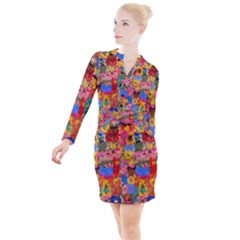 Coloful Strokes Canvas                                      Button Long Sleeve Dress