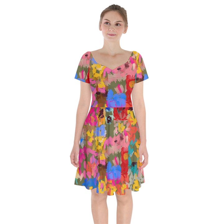 Coloful strokes canvas                                      Short Sleeve Bardot Dress