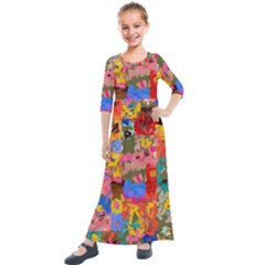 Coloful Strokes Canvas                                   Kids  Quarter Sleeve Maxi Dress